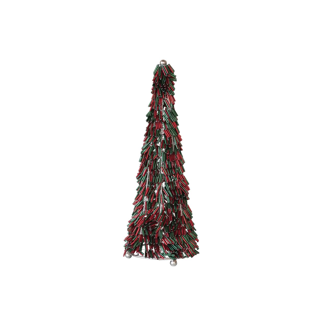 Hello Honey® 10.75" Red & Green Metal & Glass Beaded Christmas Tree